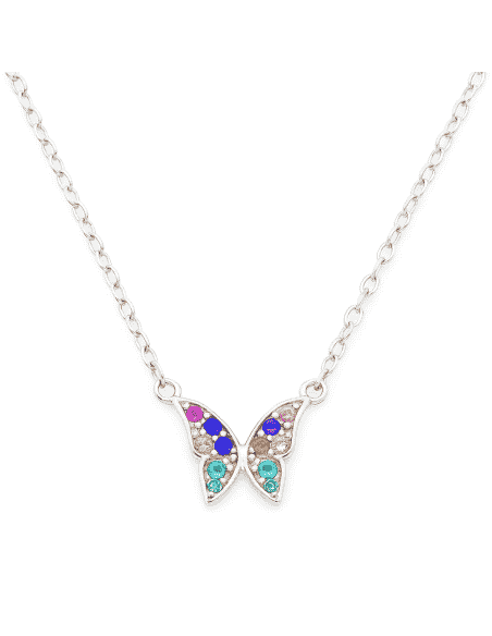 Collar para Mujer de plata de ley en forma de mariposa con circonitas de colores - Plata 925
