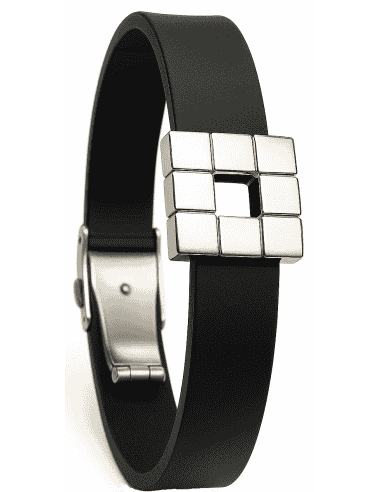 Pulsera para Hombre Caucho Negro - Chapa de Acero con Cuadros