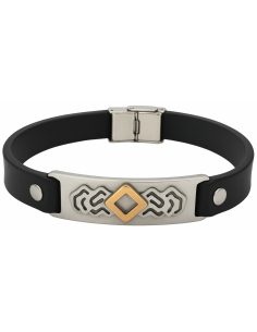 Pulsera para Hombre Acero y Caucho Negro - Grabado Tribal en Relieve Bicolor