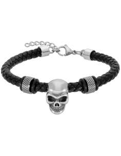 Pulsera para Hombre Piel negra y Acero con adorno de calavera - Marea C00103/366