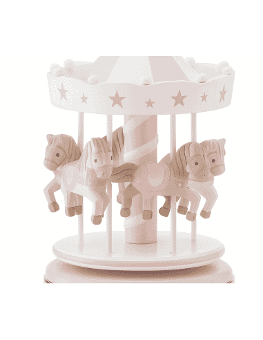 Carrusel Infantil Musical con Caballitos y Estrellas de madera Rosa y Blanco - Global Argenti 21089 RA
