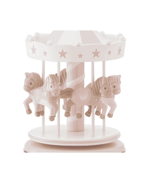 Carrusel Infantil Musical con Caballitos y Estrellas de madera Rosa y Blanco - Global Argenti 21089 RA
