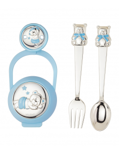 Set Infantil Portachupetes con Pinza y Cubierto Oso Azul - Eventi EV3566/07C
