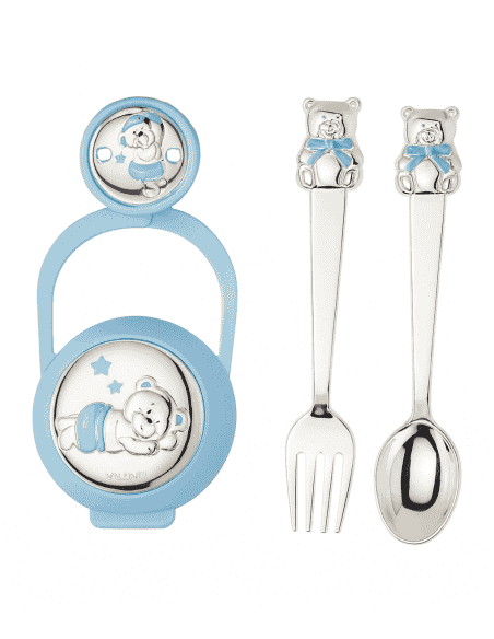 Set Infantil Portachupetes con Pinza y Cubierto Oso Azul - Eventi EV3566/07C
