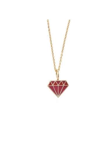 Collar “No quiero diamantes, prefiero desayunar contigo” plata bañada en oro con diamante esmaltado rojo - Salvatore  213CH146