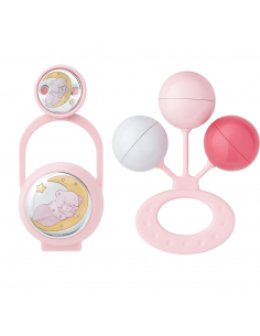 Set Infantil Portachupetes con Pinza y Sonajero Oso Luna Rosa - Eventi EV3516/01R