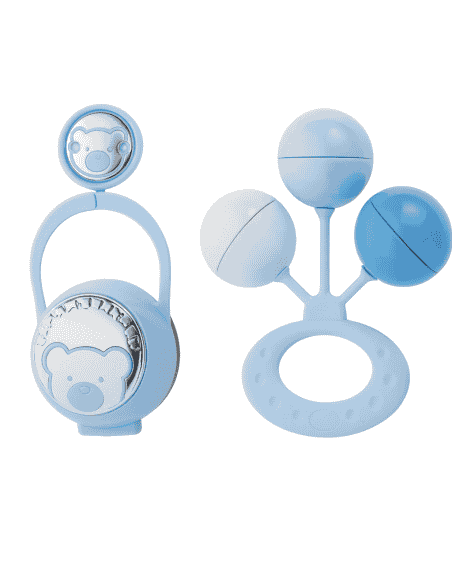 Set Infantil Portachupetes con Pinza y Sonajero Oso Azul - Eventi EV3256/01C