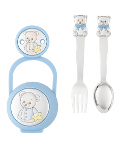 Set Infantil Portachupetes con Pinza y Cubierto Oso Pijama - Eventi EV3496/07C