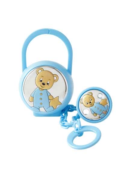 Set Infantil Portachupetes con Pinza Oso Pijama Celeste - Eventi EV3494/01C