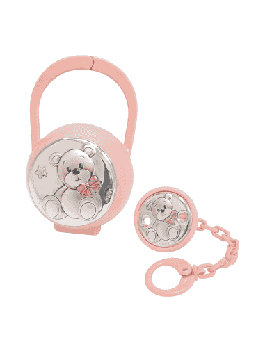 Set Infantil Portachupetes con Pinza Oso rosa - Eventi EV3464/01R