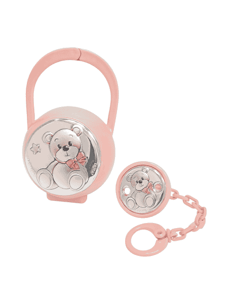 Set Infantil Portachupetes con Pinza Oso rosa - Eventi EV3464/01R
