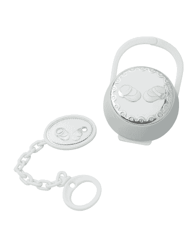 Set Infantil Portachupetes con Pinza Zapatitos Blancos - Eventi 54538/02B