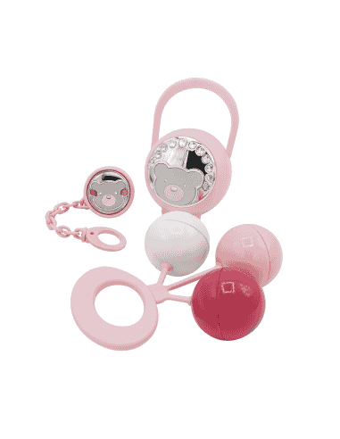 Set Infantil Portachupetes con Pinza y Sonajero Oso Rosa - Eventi EV3256/01R
