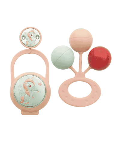 Set Infantil Portachupetes con Pinza Unicornio Rosa  y Sonajero - Eventi EV3246/01R