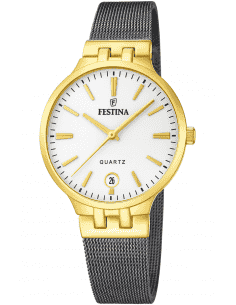 Reloj para Mujer IP Dorado con Malla Negra y Esfera Plateada - Festina F20714/1