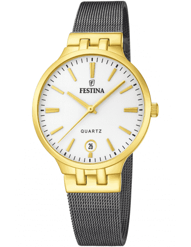 Reloj para Mujer IP Dorado con Malla Negra y Esfera Plateada - Festina F20714/1