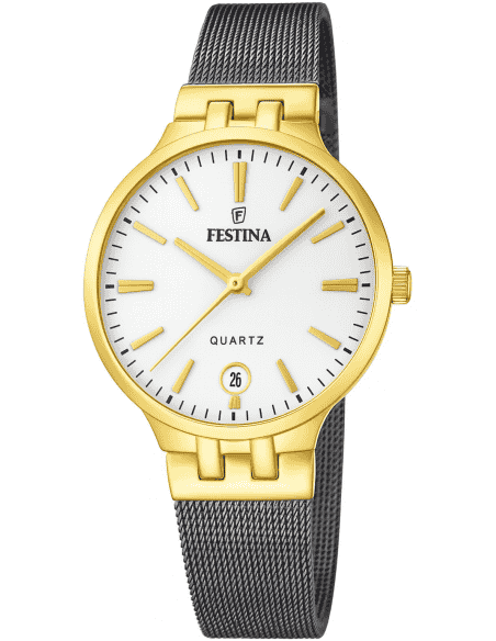 Reloj para Mujer IP Dorado con Malla Negra y Esfera Plateada - Festina F20714/1