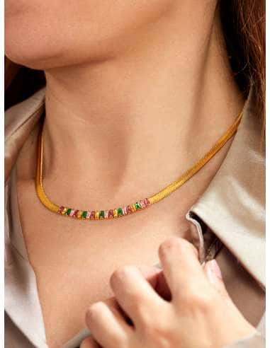 Collar para Mujer Egipcia con Circonitas Multicolor de Acero Chapada en Oro - Marea C02304/AJ