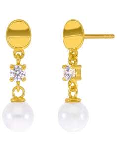 Pendientes para Mujer Colgantes con Circonita y Perla de Plata Chapada en oro - Marea D03501/BD