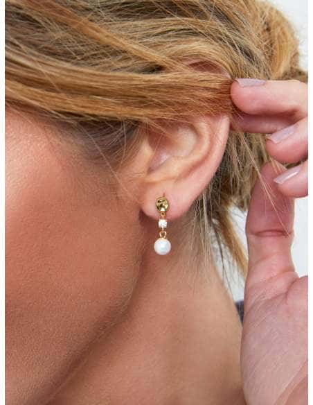 Pendientes para Mujer Colgantes con Circonita y Perla de Plata Chapada en oro - Marea D03501/BD