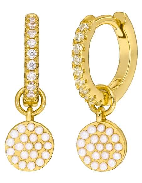 Pendientes para Niña Aro con circonitas y Perlas de Plata Chapada en Oro - Marea D02101/AG