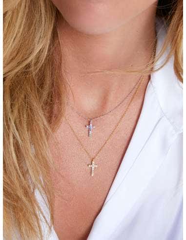 Collar para Mujer de Plata chapada en oro con Cruz y Circonitas  - Marea D03807/AL