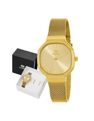 Pack Reloj y Complementos para Mujer Malla Milanesa Dorada con Pendientes - Marea B41408/14