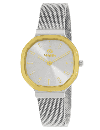 Pack Reloj y Complementos para mujer Malla Milanesa Plateada y Dorada con Pendientes - Marea B41408/13