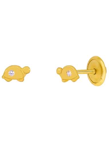 Pendientes para Niña En forma de Tortuga con Circonita Plata Chapada en Oro - Marea D03401/AP