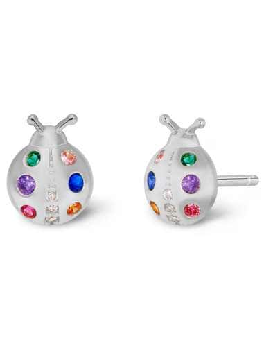 Pendientes para Niña en forma de Mariquita con Circonitas de Colores de Plata - Marea D02401/AP