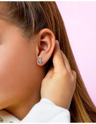 Pendientes para Niña en forma de Mariquita con Circonitas de Colores de Plata - Marea D02401/AP