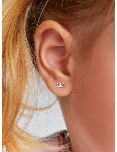 Pendientes para Niña en forma de Corona con Circonita Rosa de Plata - Marea D03401/AG