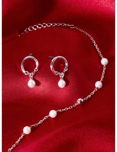 Pendientes para Mujer Aros con Cadena y Perla en Plata de 1ª Ley - Marea D03201/AU