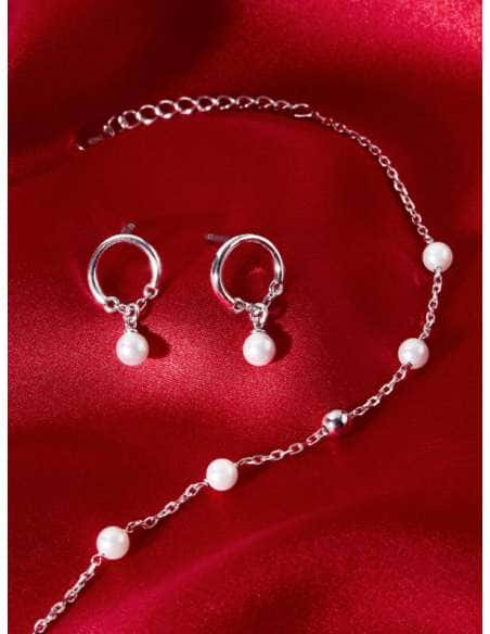 Pendientes para Mujer Aros con Cadena y Perla en Plata de 1ª Ley - Marea D03201/AU