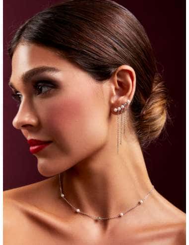 Pendientes para Mujer Trepadores de Perlas en Cascada en Plata de 1ª Ley Rodiada - Marea D03201/AW