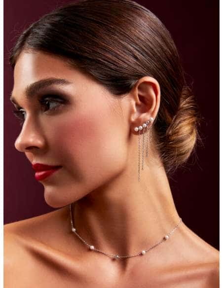 Pendientes para Mujer Trepadores de Perlas en Cascada en Plata de 1ª Ley Rodiada - Marea D03201/AW