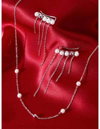 Pendientes para Mujer Trepadores de Perlas en Cascada en Plata de 1ª Ley Rodiada - Marea D03201/AW