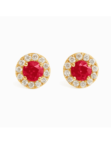 Pendientes para Mujer  Oro Amarillo  con Rubí y Circonitas – Oro Amarillo 18K