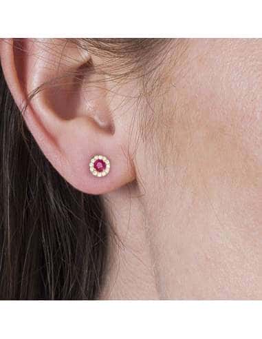 Pendientes para Mujer Oro Amarillo  con Rubí y Circonitas – Oro Amarillo 18K