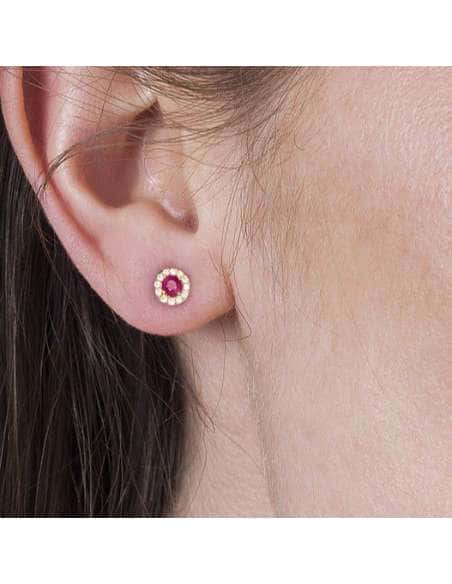 Pendientes para Mujer Oro Amarillo  con Rubí y Circonitas – Oro Amarillo 18K
