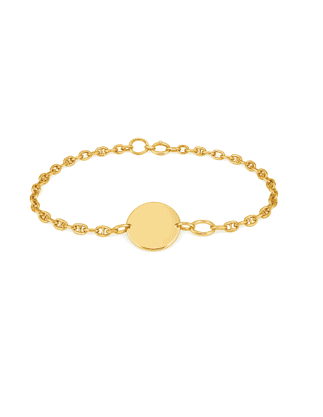 Pulsera para Mujer Oro Amarillo calabrote con Placa Redonda Personalizable - Oro amarillo 18K