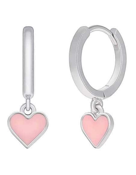 Pendientes para Niña Aros Hoop con Corazón Rosa en Plata de 1ª Ley Rodiada - Marea D02401/AA