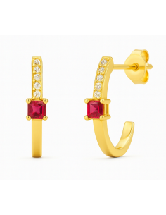 Pendientes para Mujer Oro 18k con Rubí y Circonitas - Oro Amarillo 18K