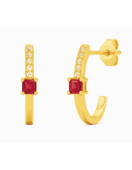 Pendientes para Mujer Oro 18k con Rubí y Circonitas - Oro Amarillo 18K