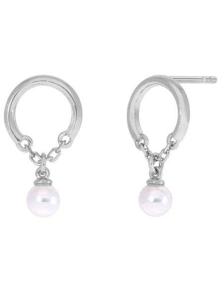 Pendientes para Mujer Aros con Cadena y Perla en Plata - Marea D03201/AU