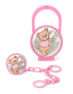 Set Infantil Portachupetes y Pinza Rosa con Osito y Estrella - Eventi EV3704/01R