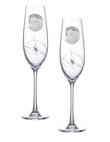 Copas de Boda Cristal Decorado con Detalle en Plata Bilaminada y Cristales Swarovski - Global Argenti GA4239A