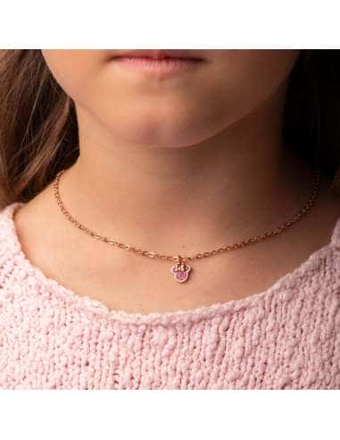 Collar para Niña de Acero Dorado con Circonitas Rosas - Disney ST0018C