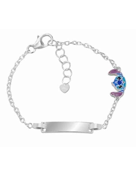 Pulsera para Niña o Niño de Plata con Charm de Stitch Esmaltado - Disney AG0104B