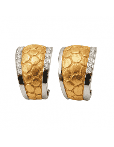 Pendientes para Mujer en Oro Bicolor con Grabado en Altorrelieve y Circonitas - Oro ROsa y Blanco 18K